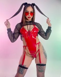 Rave Wonderland Shop 49 Forplay Chain Of Command Red Vinyl Bodysuit