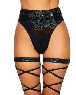 Roma Shimmer Buckle High Waist Rave Shorts