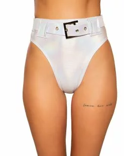 Roma Shimmer Buckle High Waist Rave Shorts -Rave Wonderland Shop 3745 Wht