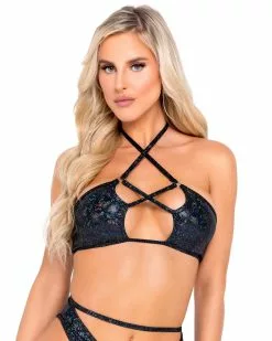 Roma Onyx Aura Criss-Cross Top -Rave Wonderland Shop 6078 6079 Blk