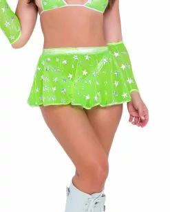 Roma Green Cosmic Stardust Mesh Mini Skirt -Rave Wonderland Shop 6080 6081 6082 6163 NG