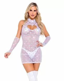 Roma White Cosmic Stardust Cutout Dress -Rave Wonderland Shop 6084 6163 Wht