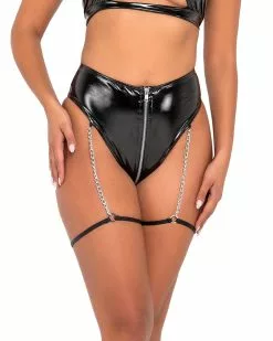 Roma Pitch Black Vinyl Garter Bottoms -Rave Wonderland Shop 6117 6118 Blk 2