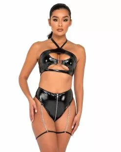Roma Pitch Black Vinyl Garter Bottoms -Rave Wonderland Shop 6117 6118 Blk d67c2590 3118 4ec2 86ce 0ed88f286870
