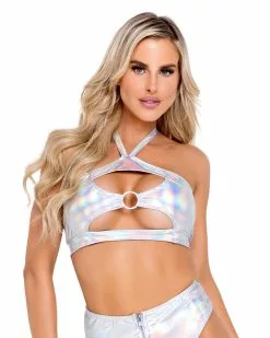 Roma Silver Holo Foil Cutout Top -Rave Wonderland Shop 6117 6118 Slvr