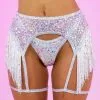 Roma Diamond Rodeo Sequin Fishnet Garter Belt W/ Sequin Fringe Detail And Garter Snap -Rave Wonderland Shop 6223 WHT 3