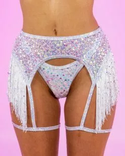 Roma Diamond Rodeo Sequin Fishnet Garter Belt W/ Sequin Fringe Detail And Garter Snap