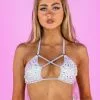 Roma Diamond Rodeo Sequin Fishnet Lace-up Top -Rave Wonderland Shop 6231 WHT 3