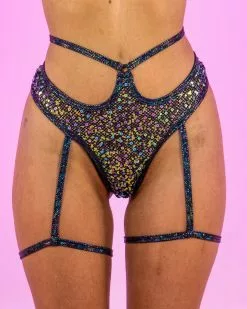Roma Diamond Rodeo Sequin Fishnet High Waisted Shorts W/ Attached Garter