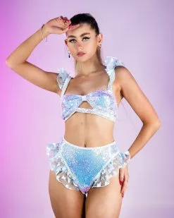 Roma Butterfly Oasis Sequin Keyhole Top W/ Ruffle Trim -Rave Wonderland Shop 6242 2