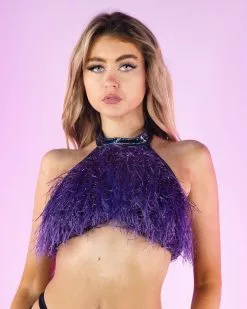 Roma Funkmaster Faux Fur Cropped Halter Neck Top