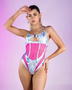 Roma On Cloud Nine Sheer Mesh Panel And Print Bodysuit Romper