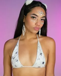 Roma White Cosmic Stardust Bikini Tie Top