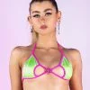 Roma Lemonade Summer Green Pink Keyhole Triangle Tie Top -Rave Wonderland Shop 6304 1
