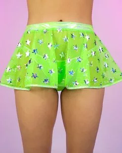 Roma Green Cosmic Stardust Mesh Mini Skirt