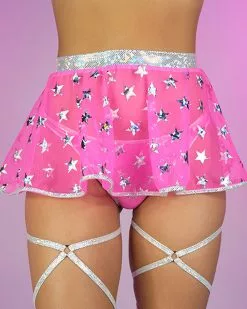 Roma Pink Cosmic Stardust Mesh Mini Skirt
