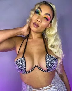 Black Double Crossed Diamonds Bustier -Rave Wonderland Shop BRA2