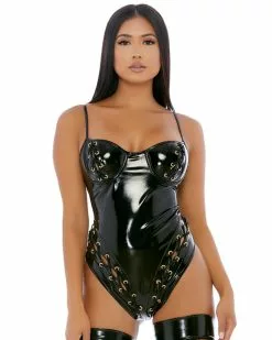 Forplay Criss-Crossed To Perfection Vinyl Lace-Up Bodysuit