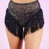 Roma Diamond Rodeo Sequin Fishnet High Waisted Shorts With Fringe -Rave Wonderland Shop DS 6221 BLK OS 2