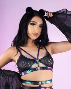 Black Blushing Pastel Sheer Strapped Bralette -Rave Wonderland Shop DSK3527 BLK 6