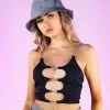 Black Chained Heart Open Front Crop Top -Rave Wonderland Shop DSK3591 BLK 1