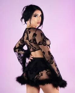 Black Midnight Butterfly Gardens Sheer Skirt -Rave Wonderland Shop DSK3776 BLK 3