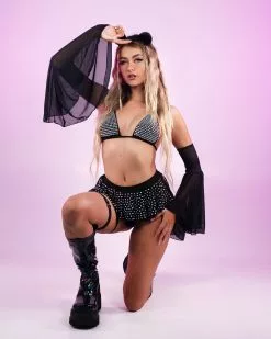 Black Dolled Up 2pc Skirt Set -Rave Wonderland Shop HGC8254 BLK FRONT.3