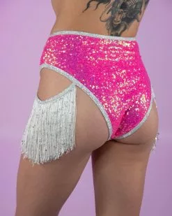 Roma Pink Doll Sequin High-Waisted Shorts W/ Fringe -Rave Wonderland Shop LizzieRoseMedia 1650