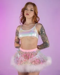 Roma Butterfly Oasis Multi Pink Sheer Skirt With Marabou Trim -Rave Wonderland Shop LizzieRoseMedia 1948