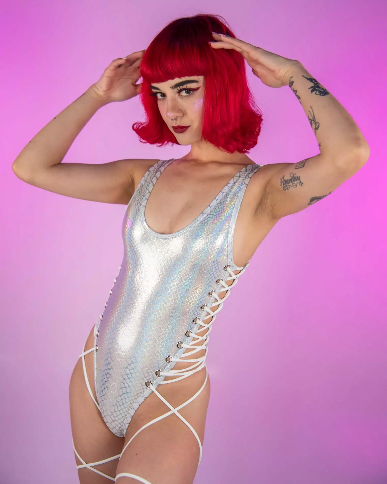 Bound To Me White Crystal Snake Full-Body Lace-Up Bodysuit 3 Bound To Me White Crystal Snake Full-Body Lace-Up Bodysuit