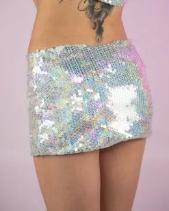 Silver Sequin Light-Up LED Pink Laser Sequin Skirt -Rave Wonderland Shop LizzieRoseMedia 2485