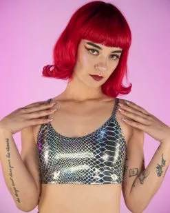 Black Crystal Snake Metallic Spaghetti Tank