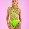 Roma Lime Disco Vinyl Criss-Cross Romper With Stud Details -Rave Wonderland Shop RAVEWONDERLANDECOMM06.16.23 141