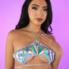 Roma Silver Holo Cutout Tie Top -Rave Wonderland Shop RW 011023 8774