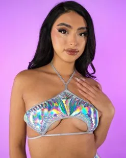 Roma Silver Holo Cutout Tie Top