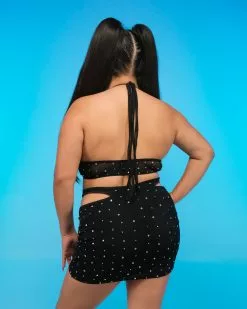 Black 2pc Rhinestone Skirt Set -Rave Wonderland Shop RW 082422 22