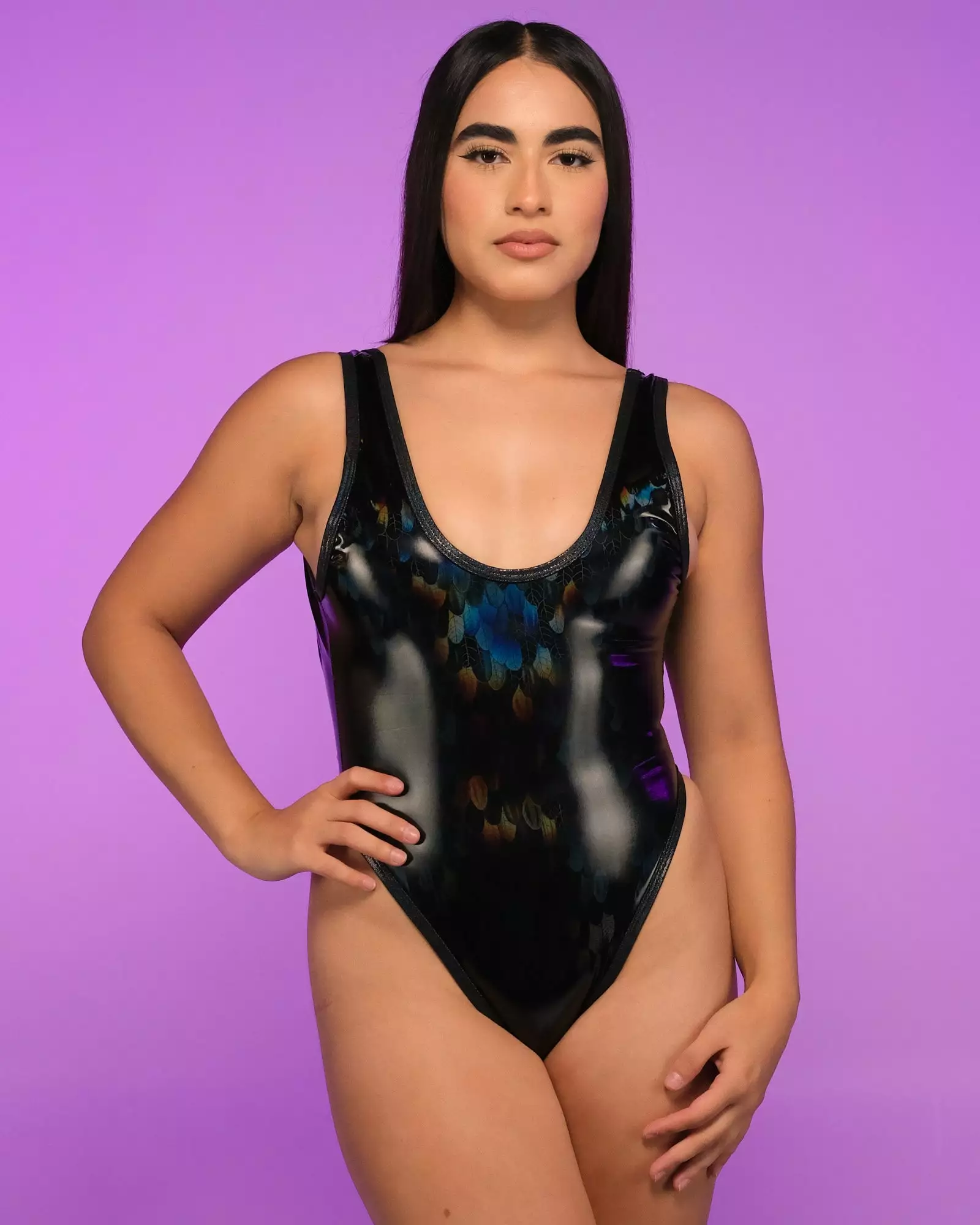 Dark Feather Holographic PVC Bodysuit 2 Dark Feather Holographic PVC Bodysuit