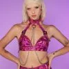 Roma Hot Pink Holo Foil Chain Top -Rave Wonderland Shop RW 092822 55