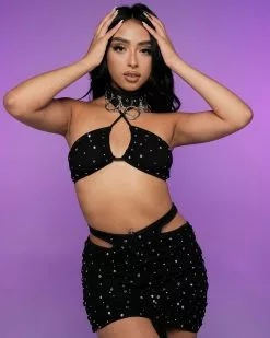 Black 2pc Rhinestone Skirt Set