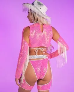 Roma Astro Candy Pink Short Sequin Chaps With Fringe Detail -Rave Wonderland Shop RW 101222 454 02f9883c f15e 4347 b44a bb1f4d667ee3
