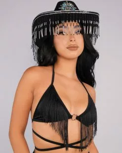 Rolita Couture X RW Black Fringe Wrap Top