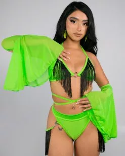 Rolita Couture X RW Neon Green Fringe Bottoms -Rave Wonderland Shop RW 101822 478
