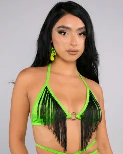 Rolita Couture X RW Neon Green Fringe Wrap Top