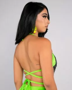 Rolita Couture X RW Neon Green Fringe Wrap Top -Rave Wonderland Shop RW 101822 487