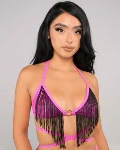 Rolita Couture X RW Neon Pink Fringe Wrap Top