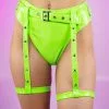 Roma Lime Disco Vinyl High-Waisted Shorts W/ Attached Leg Straps And Studs -Rave Wonderland Shop Rave 03 10 6444