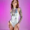 Roma Go-Go Dreams Silver Rings Hologram Lace-Up Bodysuit Romper -Rave Wonderland Shop Rave 03 10 7182