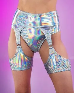 Roma Space Babe Hologram Garter Belt W/ Attached Leg Wrap