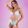 Sparkling Nights 3pc Bikini Top Shorts And Skirt Set -Rave Wonderland Shop S1594 WHT FRONT.2