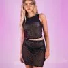 Barely There Studded Mesh 2pc Top Skirt Set -Rave Wonderland Shop S1595 BLK FRONT.2